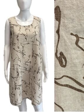 Eva Tralala Linen Asian Printed Sundress Size M, Large Patch Pocket A-Line Dress